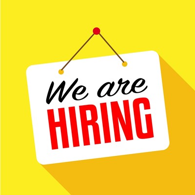 Bold yellow and red "We Are Hiring" sign graphic announcing a job opening for a Marketing and Communications Coordinator at the South Carolina Center for Fathers and Families