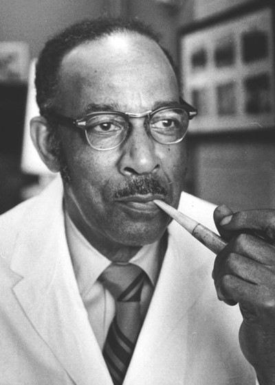Dr Vivien Thomas, Black and white portrait photograph of Dr. Vivien Thomas, pioneering cardiac surgery innovator honored by SCCFF during Black History Month